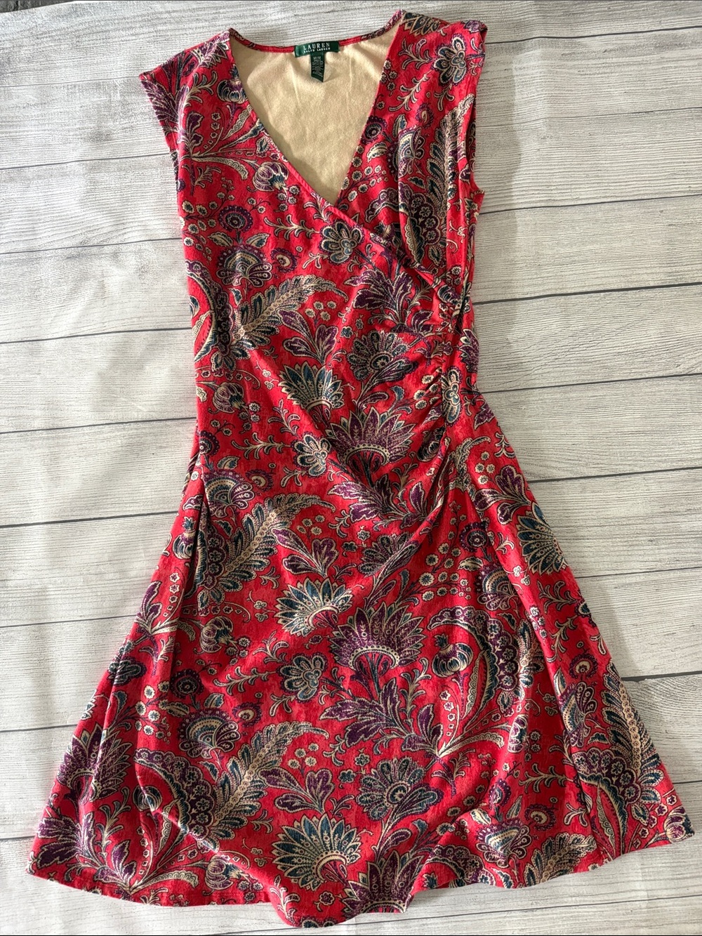 Lauren Ralph Lauren Red Paisley Sleeveless Fit & Flare Dress Medium